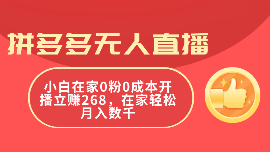（11521期）拼多多无人直播，小白在家0粉0成本开播立赚268，在家轻松月入数千-网创项目