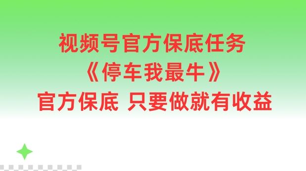 视频号官方保底任务，停车我最牛，官方保底只要做就有收益【揭秘】-网创项目