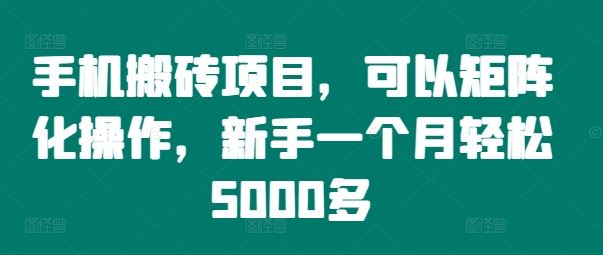 手机搬砖项目,可以矩阵化操作,新手一个月轻松5000多-网创项目