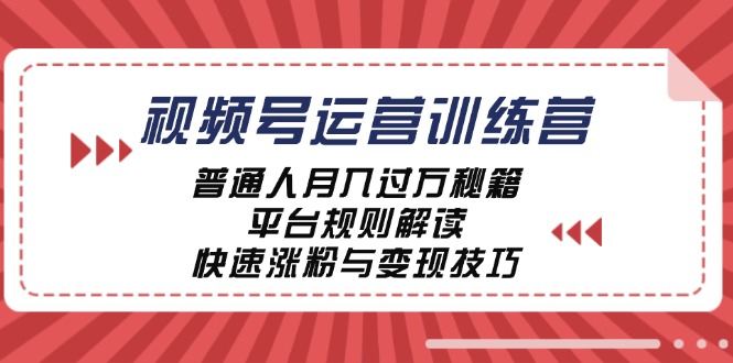 视频号运营训练营:普通人月入过万秘籍,平台规则解读,快速涨粉与变现-网创项目