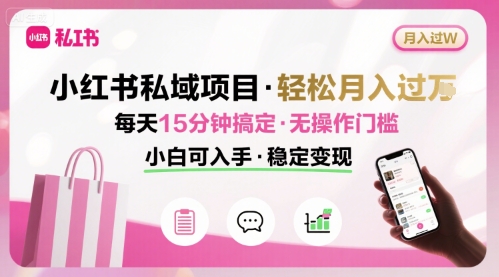 小红书私域项目 月入过W非常轻松 每天15分钟即可搞定，无任何操作门槛，小白可入手-网创项目