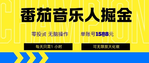 番茄音乐人掘金，单账号最高可撸1k+，可无限矩阵去做，零投入-网创项目