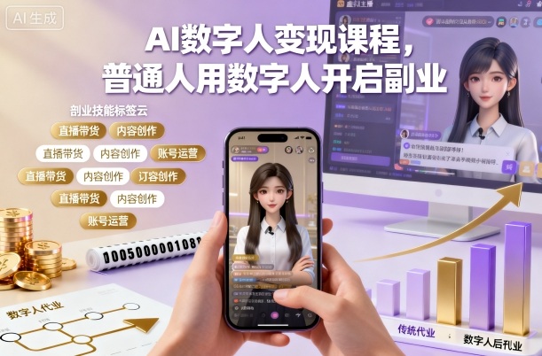 AI数字人变现课程，普通人用数字人开启副业-网创项目