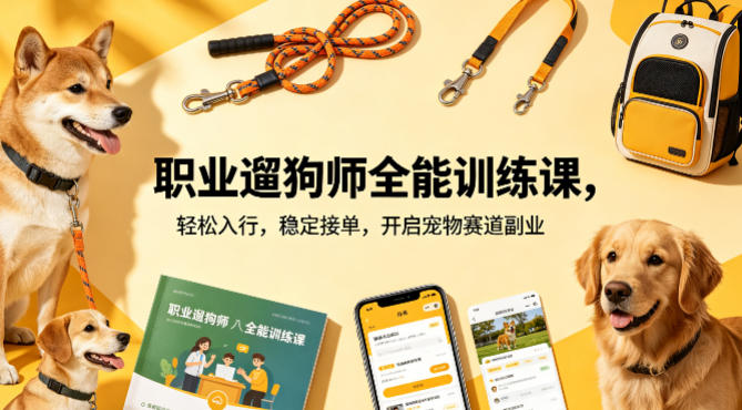 职业遛狗师全能训练课，轻松入行，稳定接单，开启宠物赛道副业-网创项目