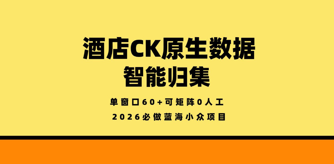 酒店CK原生数据智能归集，单窗口60+可矩阵0人工，2026必做蓝海小众项目【揭秘】-网创项目