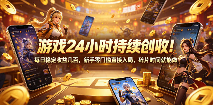 游戏24小时持续创收！每日稳定收益几百，新手零门槛直接入局，碎片时间就能做【揭秘】-网创项目