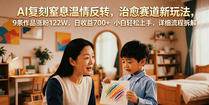AI复刻窒息温情反转，治愈赛道新玩法，9条作品涨粉122W，日收益700+ 小白轻松上手，详细流程拆解-网创项目