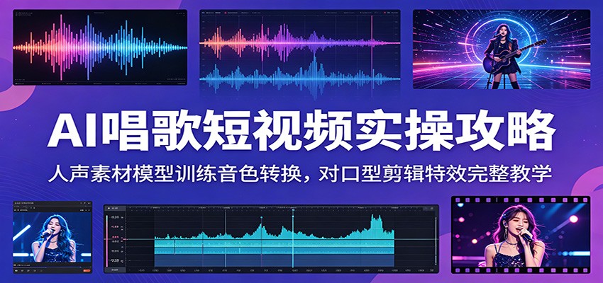 AI唱歌短视频实操攻略：人声素材模型训练音色转换，对口型剪辑特效完整教学-网创项目