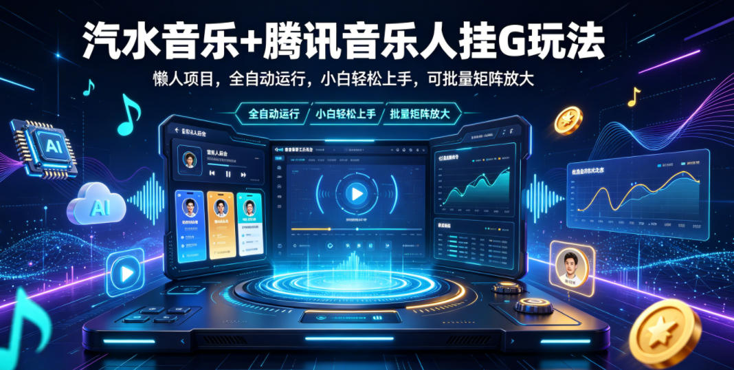 汽水音乐+腾讯音乐人挂G玩法，懒人项目，全自动运行，小白轻松上手，可批量矩阵放大【揭秘】-网创项目