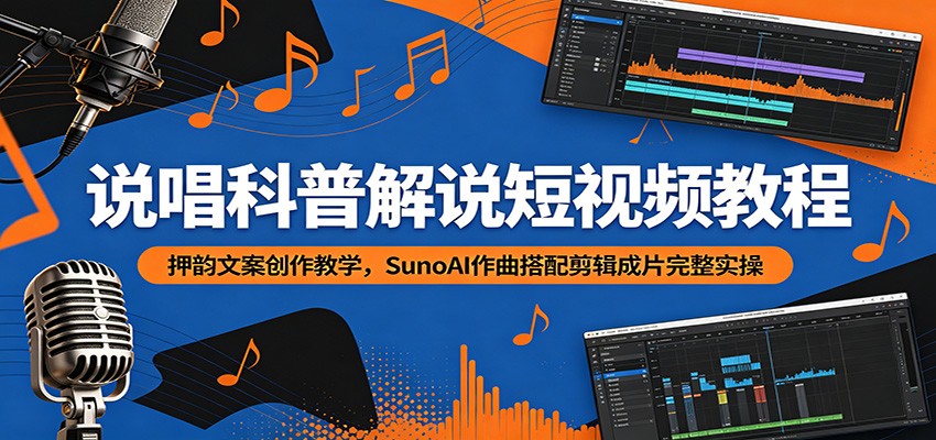 说唱科普解说短视频教程：押韵文案创作教学，SunoAI作曲搭配剪辑成片完整实操-网创项目