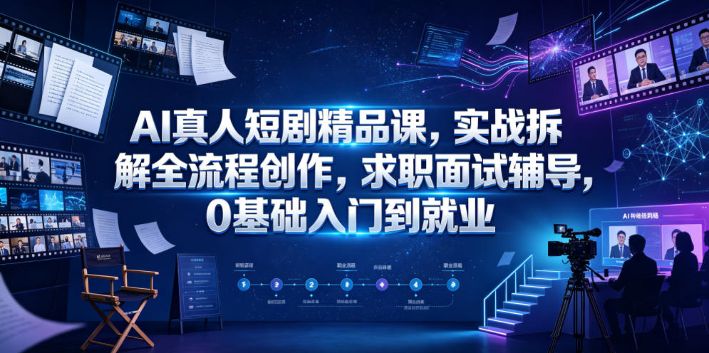AI真人短剧精品课，实战拆解全流程创作，求职面试辅导，0基础入门到就业-网创项目