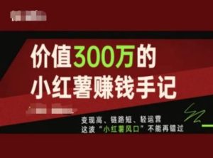 价值300万的小红书赚钱手记，变现高、链路短、轻运营，这波“小红薯风口”不能再错过-网创项目