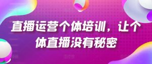 直播运营个体培训，让个体直播没有秘密，起号、货源、单品打爆、投流等玩法-网创项目