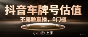 抖音车牌号估值，不露脸直播，0门槛，小白秒上手【揭秘】-网创项目