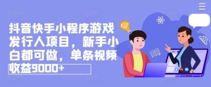 抖音快手小程序游戏发行人项目,新手小白都可做,单条视频收益9000+-网创项目