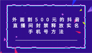 外面割500元的抖音直播间封禁释放实名/手机号方法！-网创项目