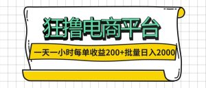 （12463期）一天一小时 狂撸电商平台 每单收益200+ 批量日入2000+-网创项目