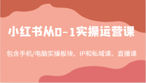 小红书从0-1实操运营课，包含手机/电脑实操板块、IP和私域课、直播课（97节）-网创项目