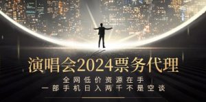 演唱会2024票务代理，全网低价资源在手，一部手机日入两千不是空谈-网创项目