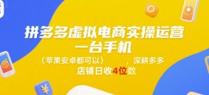 拼多多虚拟电商实操运营，一台手机(苹果安卓都可以)，深耕多多店铺日收4位数-网创项目