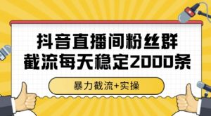 抖音直播间粉丝群截流,稳定采集数据全行业通用 2000条数据一天【揭秘】-网创项目