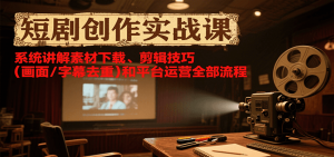 短剧创作实战课，系统讲解素材下载、剪辑技巧(画面/字幕去重)和平台运营全部流程-网创项目