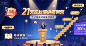 21天在线演讲密训营，王牌演讲招商课程系统-网创项目