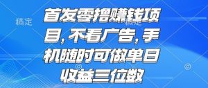 首发零撸挣钱项目 不看广告 手机随时可做 单日收益三位数【揭秘】-网创项目