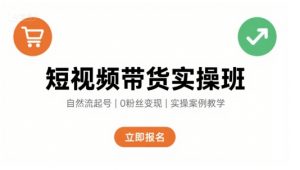 短视频带货实操班，自然流电商快速起号，实现轻松带货变现-网创项目