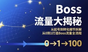 Boss流量大揭秘，从起号到转化细节拆解，从0到1打造Boss流量全流程-网创项目