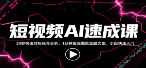短视频AI速成课,找对标/定选题/拆结构/写文案等,小白快速上手解锁多样创作技能-网创项目