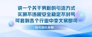 2025关于男粉的引流方式实测不违规安全稳定不封号可套到各个行业中变文案即可-网创项目