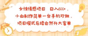 女性情感项目 小白制作简单一台手机可做 项目模式后续自然升大客单 日入6张-网创项目