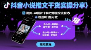抖音小说推文干货实操分享，混剪+AI图片卡特效爆量全流程，0粉丝0门槛可做-网创项目