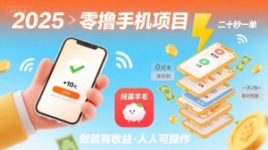 2025年零撸手机项目,二十秒一单,纯薅羊毛 一天2张+做就有-网创项目