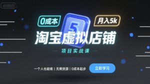 淘宝虚拟店铺项目实战课，一个人也能做，无需货源、0成本起步，月入5k-网创项目