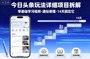 今日头条玩法详细项目拆解,零基础学习视频 通俗易懂 14天搞定它-网创项目