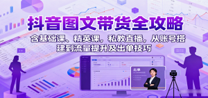 抖音图文带货全攻略：含基础课、精英课，私教直播，从账号搭建到流量提升及出单技巧-网创项目