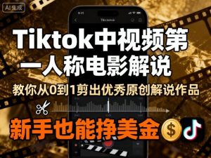 Tiktok中视频第一人称电影解说，教你从0到1剪出一个优秀的原创解说作品，新手也能挣美金-网创项目