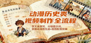 动漫历史类视频制作全流程,学文案撰写、分镜提示词,掌握动漫图生成+抠图配音剪辑-网创项目