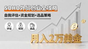SOHO外贸创业全攻略，自我评估+资金规划+选品策略，月入2万美金-网创项目