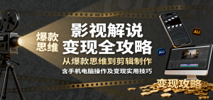 影视解说变现全攻略：从爆款思维到剪辑制作，含手机电脑操作及变现实用技巧-网创项目
