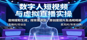数字人短视频与虚拟直播实操,音频提取生成,背景添加,原创度提升及违规规避-网创项目