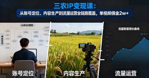 三农IP变现课：从账号定位、内容生产到流量运营全链路覆盖，单视频佣金2w+-网创项目