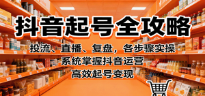 抖音起号全攻略，投流、直播、复盘，各步骤实操，系统掌握抖音运营，高效起号变现-网创项目