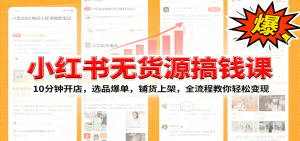 小红书无货源爆单课:10分钟开店,选品爆单,铺货上架,全流程教你轻松变现-网创项目