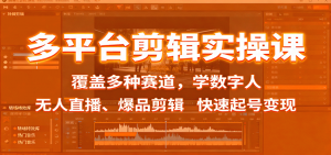 多平台剪辑实操课：覆盖多种赛道，学数字人、无人直播、爆品剪辑，快速起号变现-网创项目