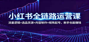 小红书全链路运营课：流量逻辑+选品货源+内容制作+矩阵起号，新手也能赚钱-网创项目