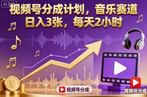 视频号分成计划，音乐赛道，日入3张，每天2小时-网创项目