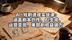 AI+短剧速成实战课:涵盖剧本创作、AI生成、运营变现,单部剧收益破万-网创项目